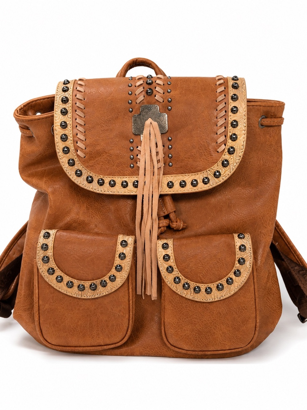 Montana West Western Fringe Backpack Purse Brown Faux Leather